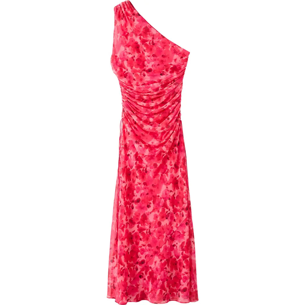 MANGO Floral Print Asymmetric Dress in Red at Nordstrom, Size X-Large | Nordstrom