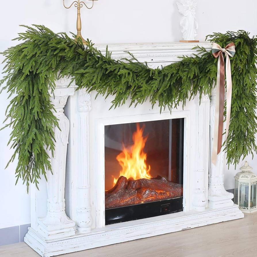 9FT Christmas Artificial Norfolk Pine Garland for Fireplace - Realistic Faux Greenery Fake Garlan... | Amazon (US)