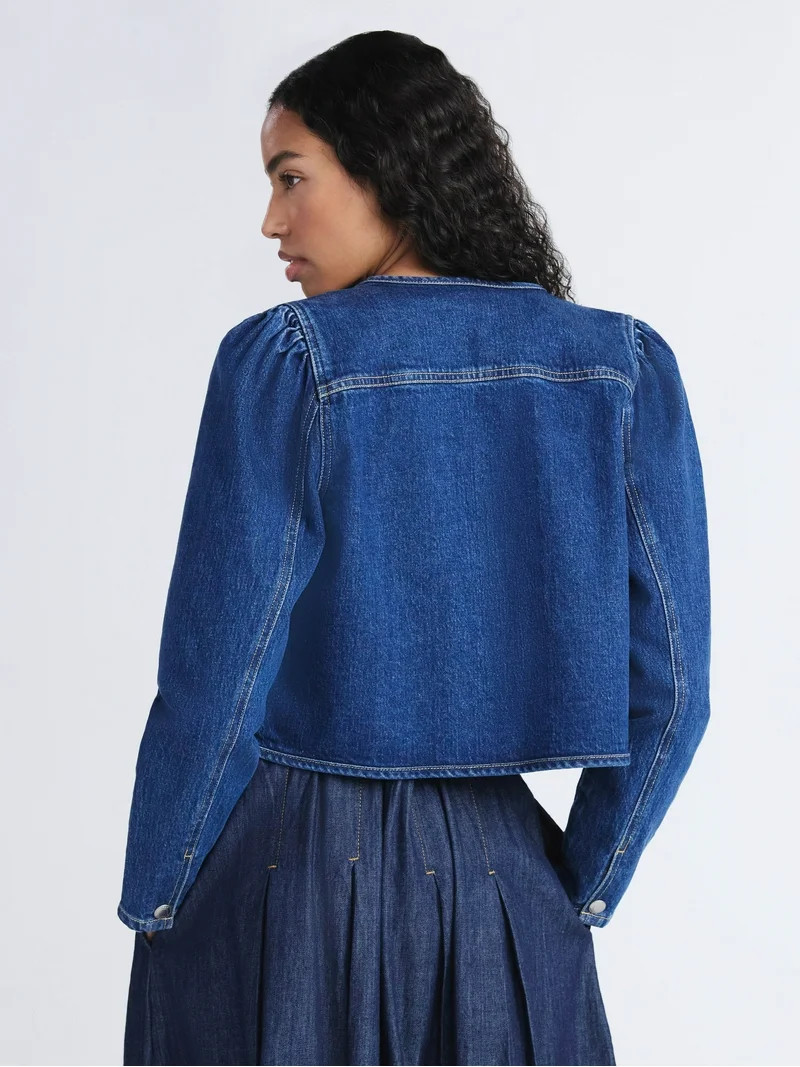 Free Assembly Women's Cropped Denim Jacket with Puff Sleeves, Sizes XS-XXL | Walmart (US)