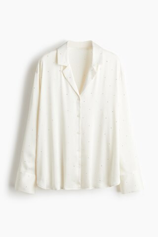 H & M - Embellished satin pyjama shirt - White | H&M (UK, MY, IN, SG, PH, TW, HK)