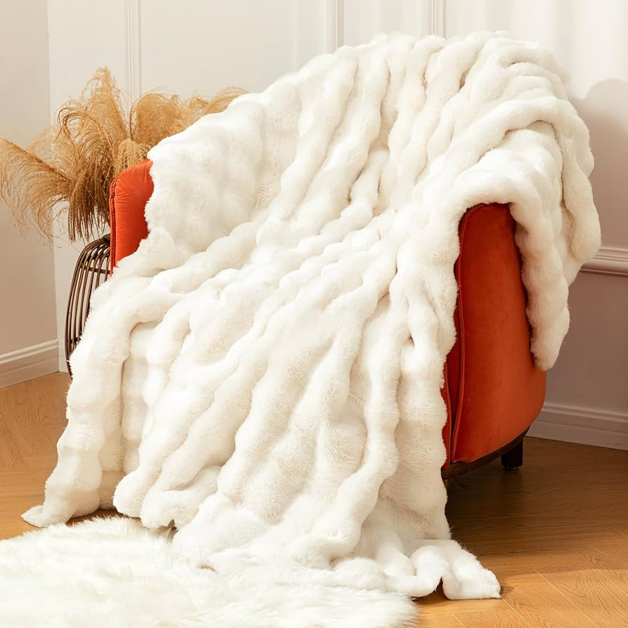 Faux Fur Throw Blanket Fleece Bubble Blanket, Soft,Cozy and Thick Blanket Plush Fluffy Blanket fo... | Amazon (US)