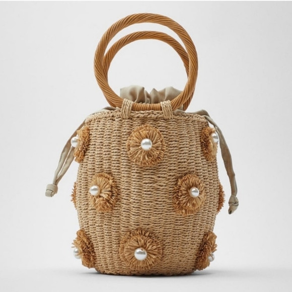 NWT RARE bohemian Blogger’s Favorite Zara Pearl Trim Basket Bag | Poshmark