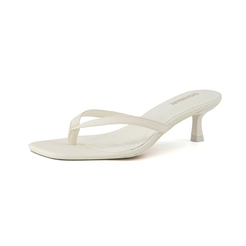 CUSHIONAIRE Women's Miami Kitten heel thong sandals +Memory Foam, Wide Widths Available, Ivory 10 W | Amazon (US)