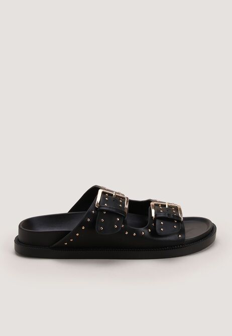 Womens Black Studded Footbed Sandals | Peacocks