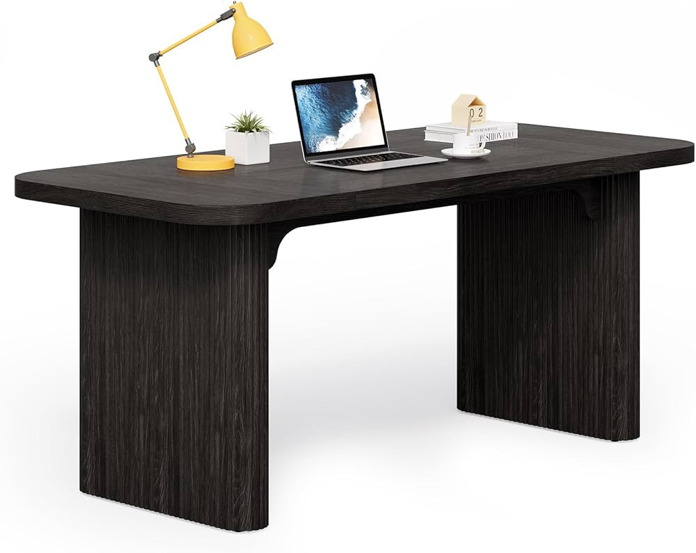 LITTLE TREE 62-Inch Computer Desk, Large Simple Writing Desk with Fluted Double Pedestal, Modern ... | Amazon (US)