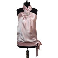 Women's Pink Sleeveless Silk Blouse, Satin Halter Top, Side Ties With Rhinestone Applique, Size S | Etsy (US)