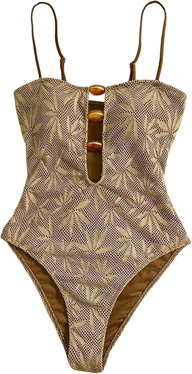 WDIRARA Women's One Piece Cutout Swimsuit High Cut Bathing Suit Spaghetti Strap Vacation Swimwear | Amazon (US)