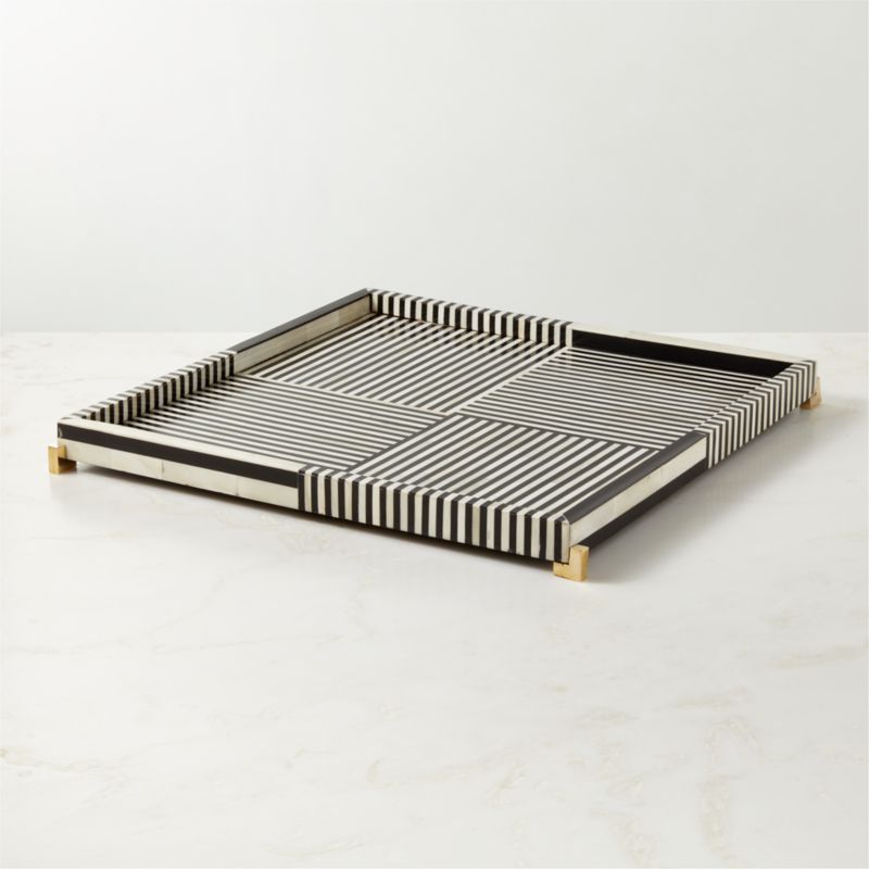 Eadie Black and White Bone Resin Decorative Tray + Reviews | CB2 | CB2