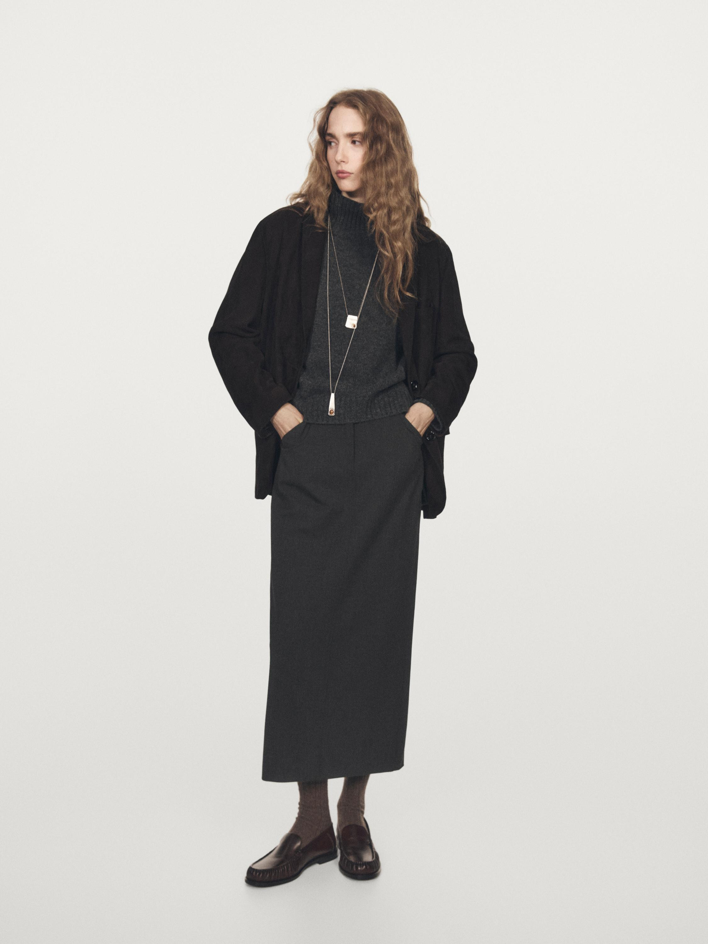 Gerader Midirock mit Wolltaschen | Massimo Dutti DE