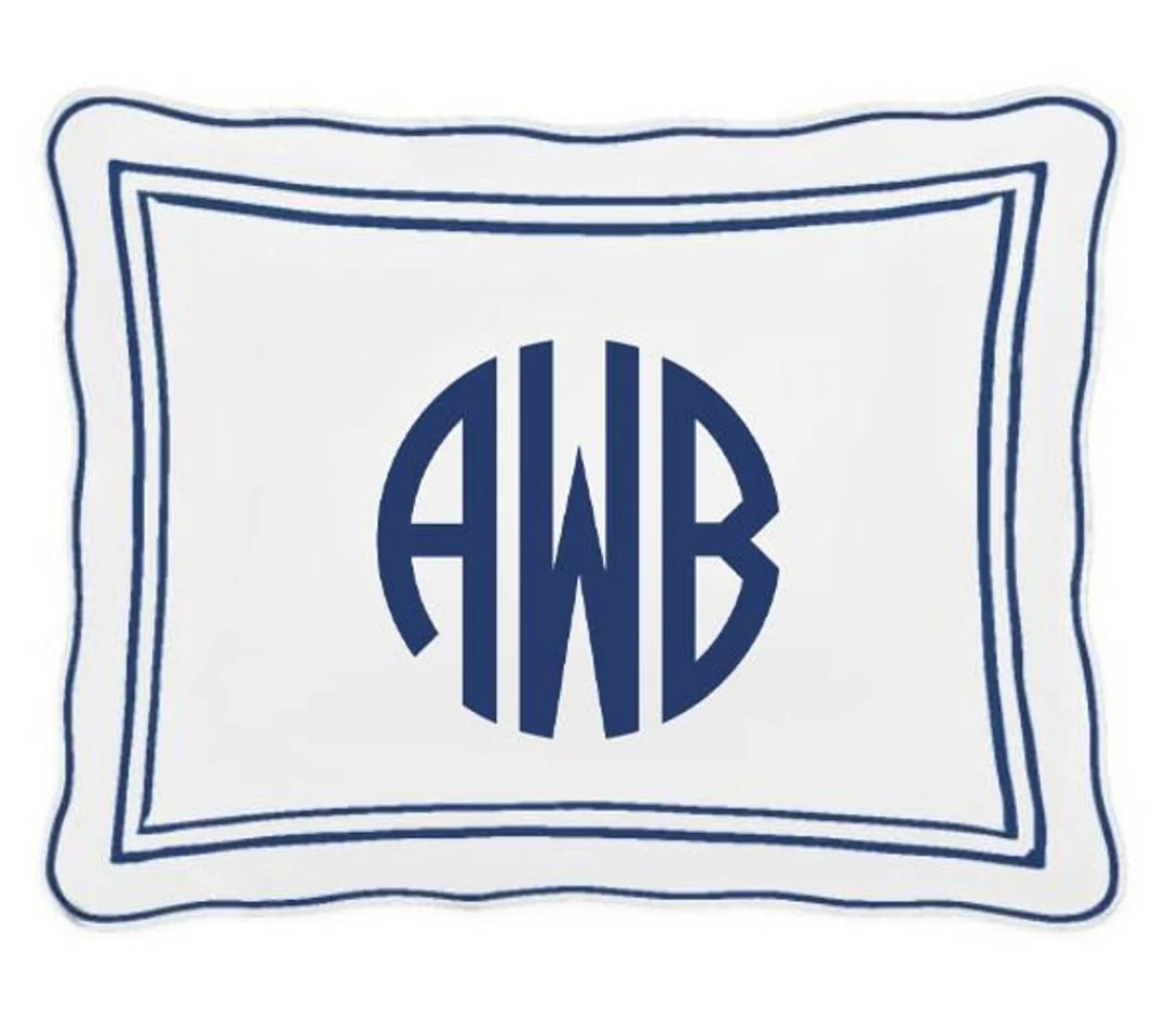 Personalized Monogrammed Pillow Sham With Wavy Embroidery and - Etsy | Etsy (US)