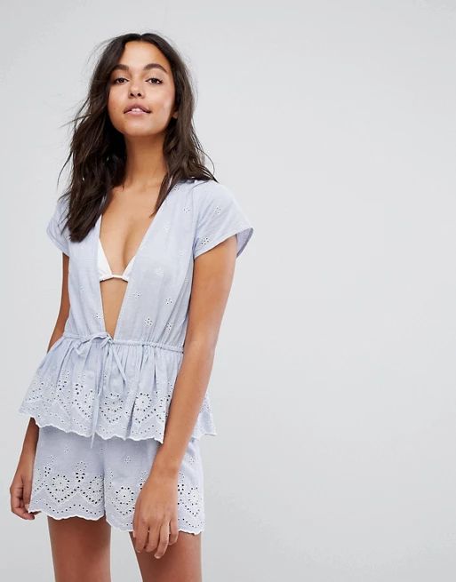 ASOS Stripe Embroidered Frill Tiered Beach Romper | ASOS US