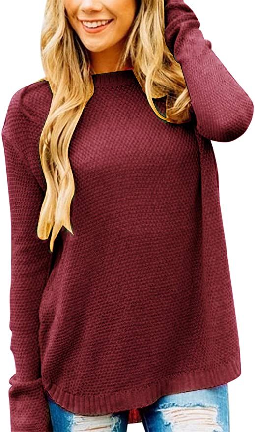 MEROKEETY Women's Long Sleeve Oversized Crew Neck Solid Color Knit Pullover Sweater Tops | Amazon (US)