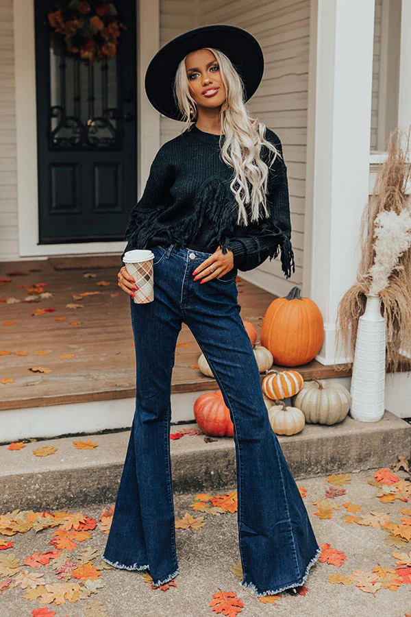 The Rory High Waist Flares in Dark Wash | Impressions Online Boutique