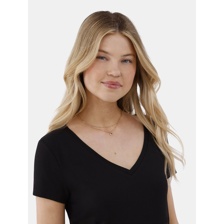 No Boundaries Cropped V-Neck Tee with Short Sleeves, Women’s - Walmart.com | Walmart (US)