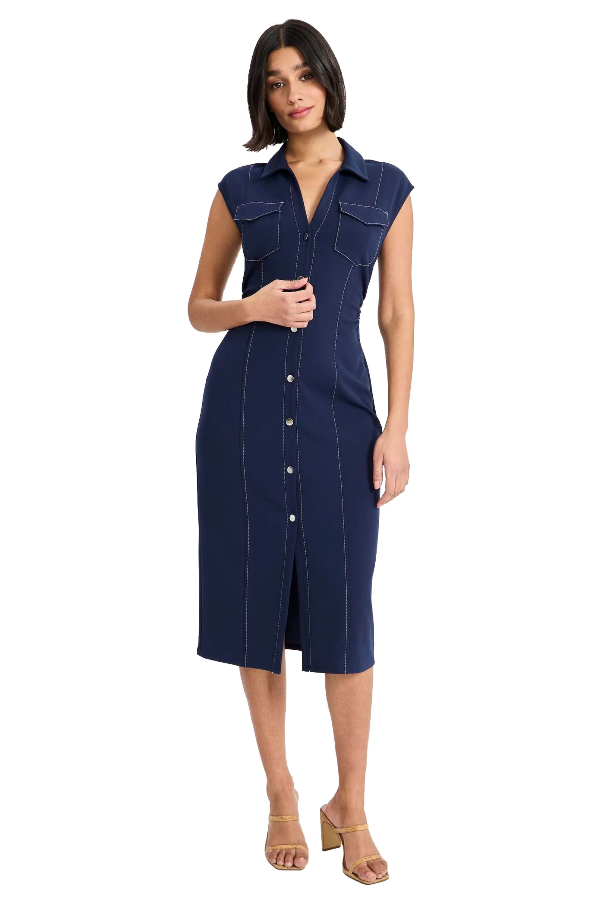 Yasmin Sleeveless Button Front Shirt Dress Sheath | Maggy London