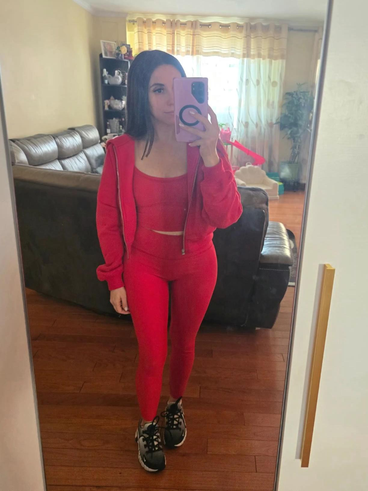 Found the perfect red workout matching set and hoodie for spring / summer 🙌 the sports bra has the cutest trim and the material is buttery soft

#LTKActive #LTKSaleAlert #LTKfitnessgoals