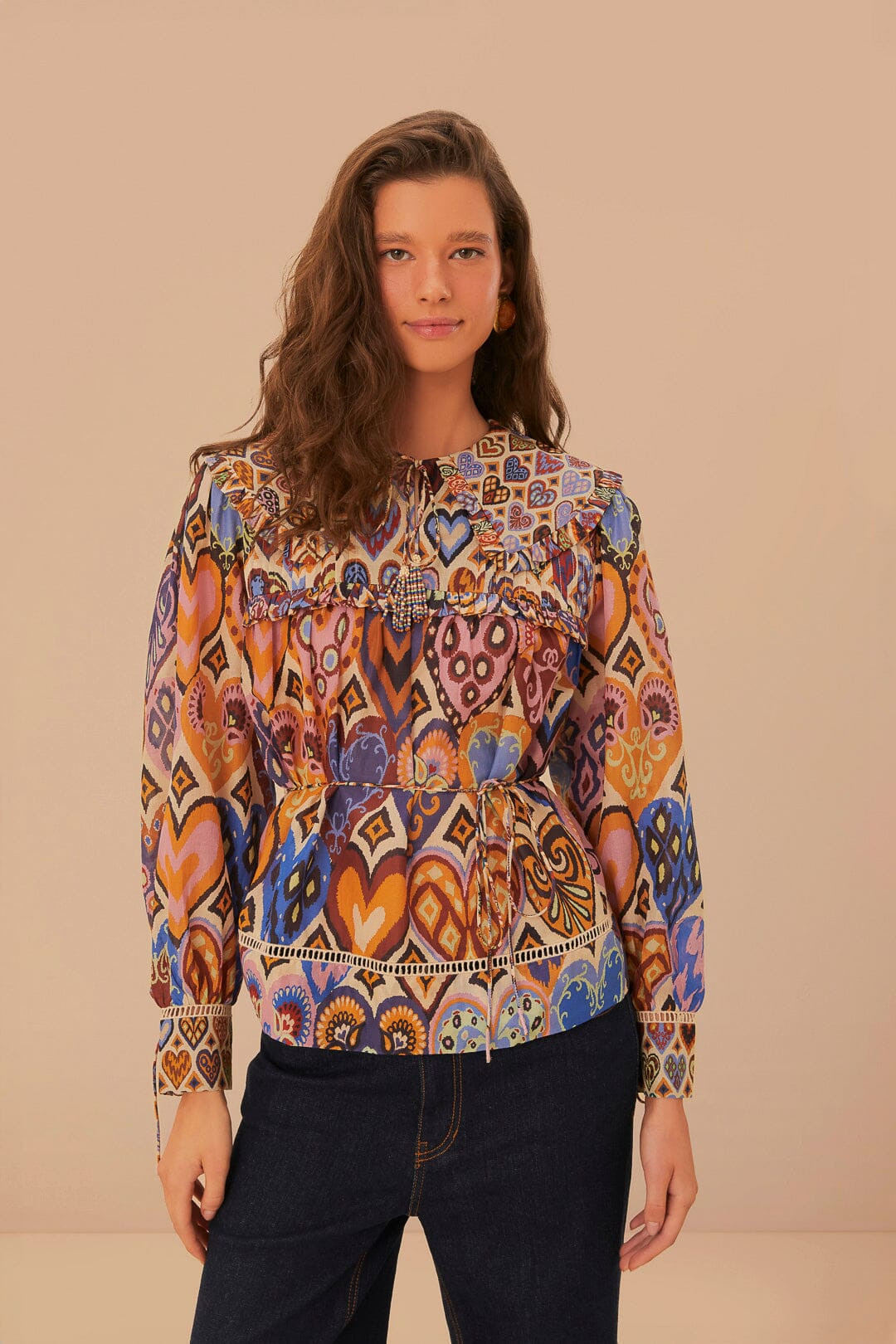 Cream Hearts Ikat Blouse | FarmRio (US)