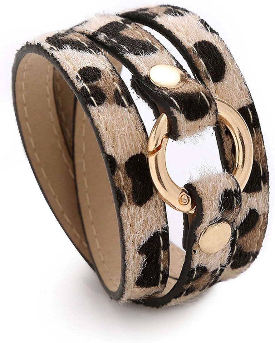 Long tiantian Leather Wrap Bracelets for Women Boho Leopard Multi-Layer Cuff Bracelet Jewelry Cir... | Amazon (US)