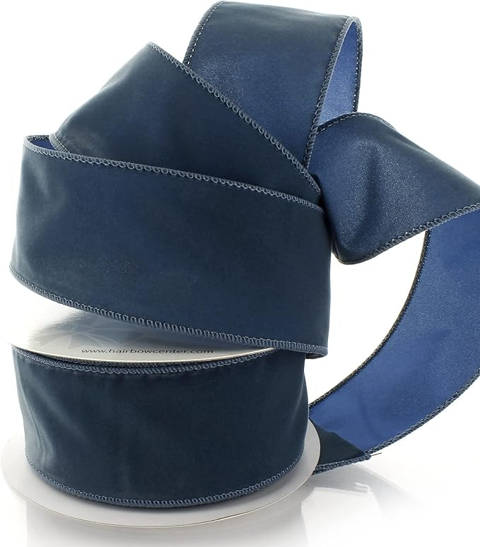 2.5" Wired Suede Velvet Ribbon Antique Blue - 25 Yards | Amazon (US)