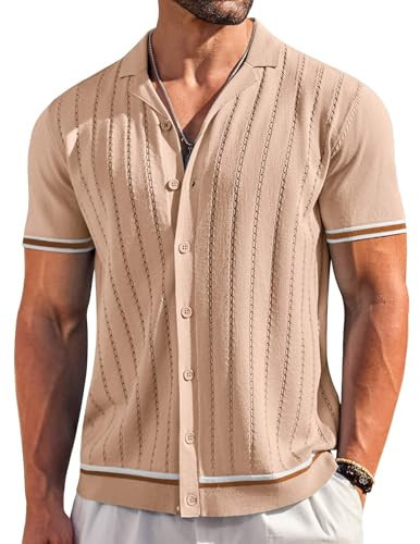 COOFANDY Men's Golf Polo Shirt Short Sleeve Knit Polo Button Down Shirt Short Sleeve Khaki | Amazon (US)