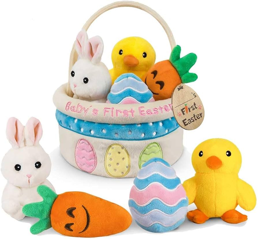 Baby's First Easter Basket Stuffers Playset, 5ct Stuffed Plush Bunny Chick Carrot Egg for Babies ... | Amazon (US)