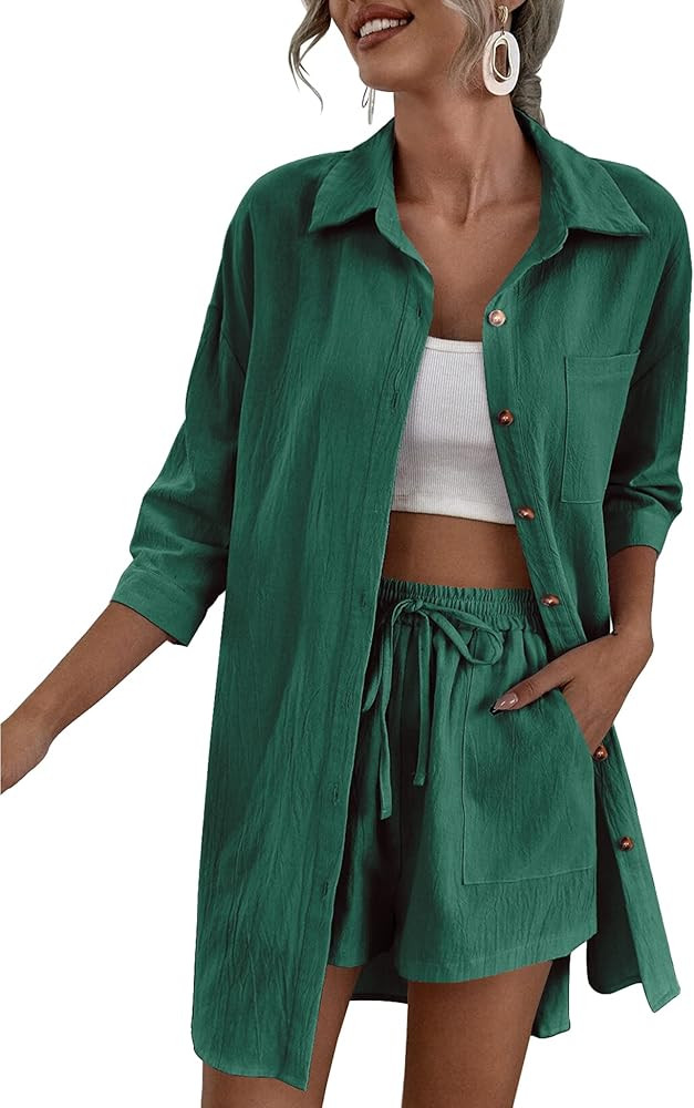 Zeagoo Women’s 2 Piece Lounge Tracksuit Outfit Sets Cotton Linen High Low Shirt and Drawstring ... | Amazon (US)