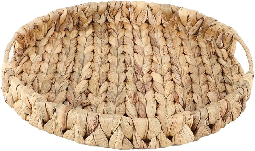 YRMT Water Hyacinth Serving Tray Round Woven Tray with Handles Boho Decorative Tray for Breakfast... | Amazon (US)