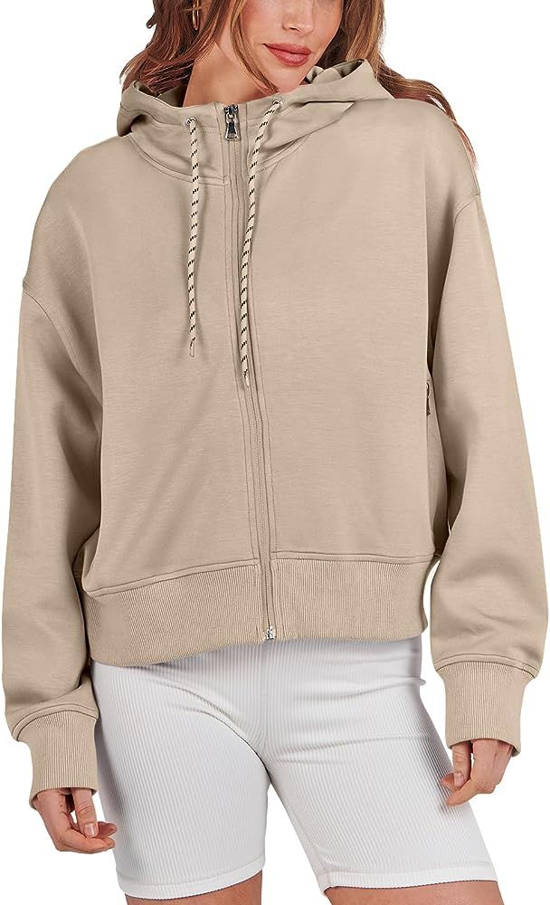 Caracilia Women's Zip Up Hoodies Cropped Drawstring Sweatshirts Cute Teen Girl Y2K Fall Casual Ja... | Amazon (US)