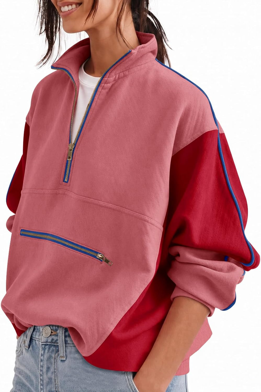 Yousify Womens Half Zip Sweatshirts Stand Collar Fall Crop Pullover Shirt | Amazon (US)