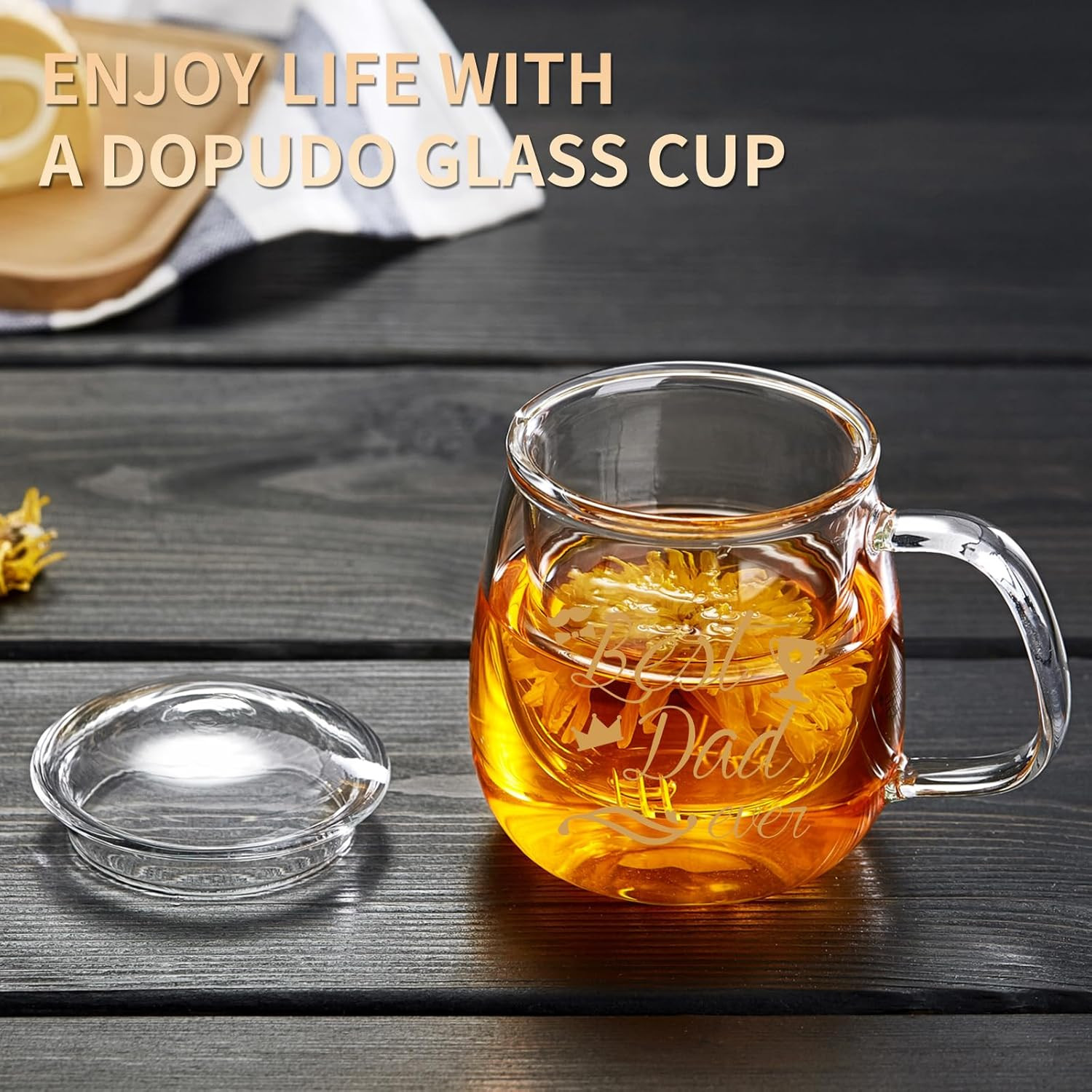 Glass Tea Cup 17.6oz, “Best Dad Ever” Fathers Day Cup with Gift Box, Gifts Mug for Dad, Glass... | Amazon (US)