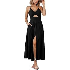 BTFBM Women 2026 Spaghetti Strap Midi Summer Dresses Sleeveless V Neck Cutout Slit Casual Beach P... | Amazon (US)