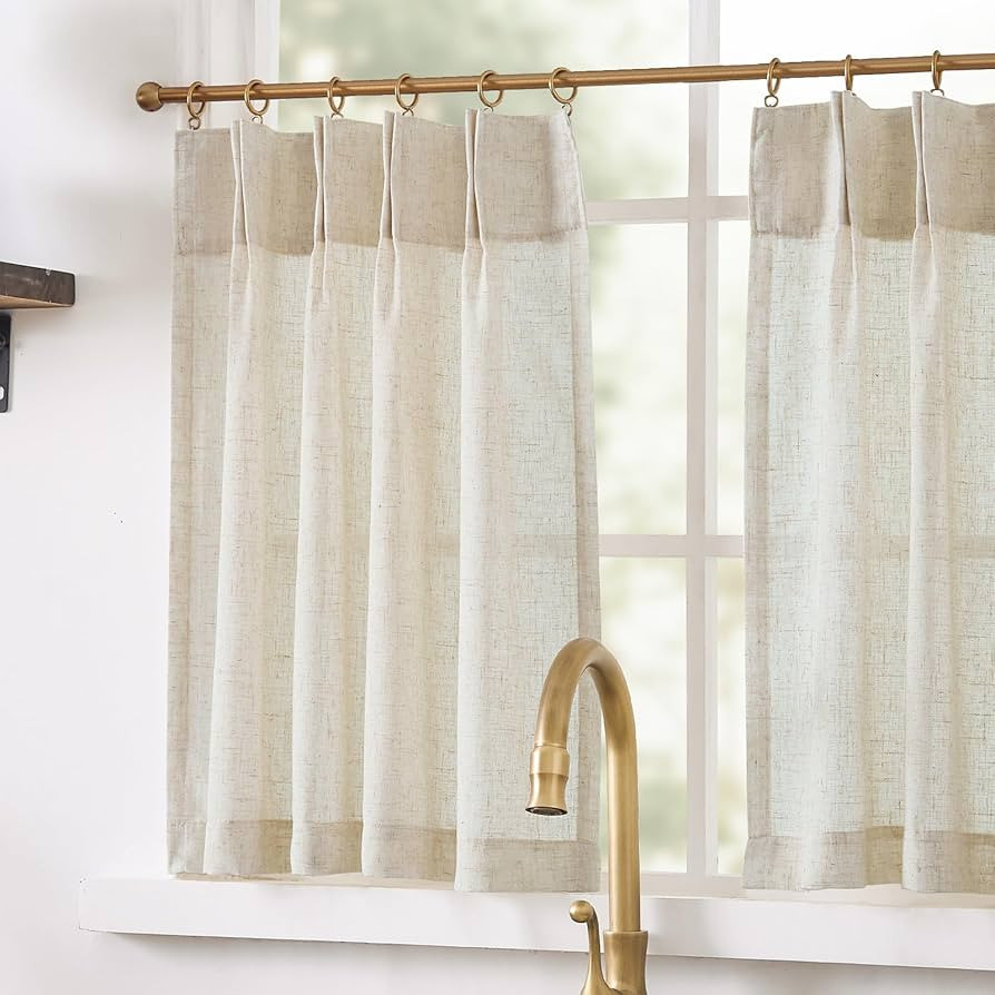 jinchan Linen Pinch Pleated Kitchen Curtains 36 Inch 2 Panels, Natural Linen Tier Curtains Back T... | Amazon (US)