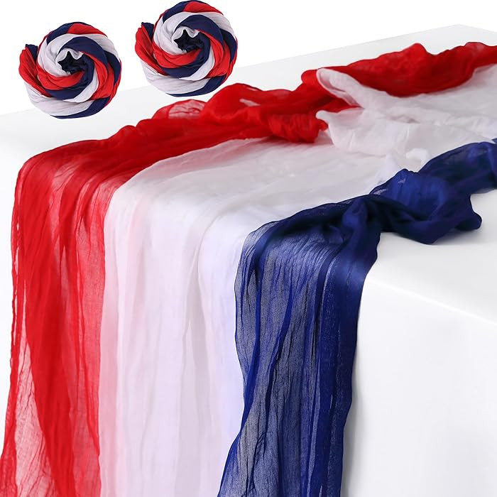 2 Pack 4th of July Cheesecloth Table Runner - 120" Long Rustic Patriotic Gauze Table Decor - Red ... | Amazon (US)