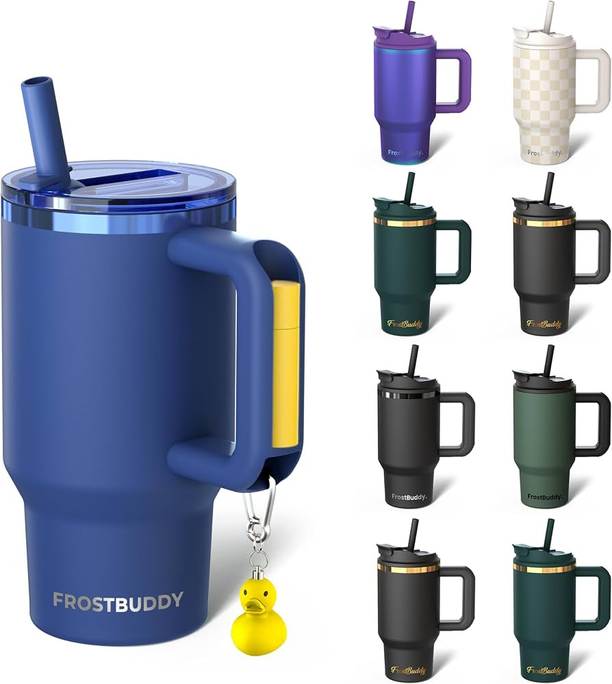 Frost Buddy Thicc Buddy - 16 oz Stainless Steel Vacuum Insulated Tumbler with Lid and Straw for Water - Travel Mug Cupholder Friendly - Gifts for Women Men Him Her (Navy) | Amazon (US)