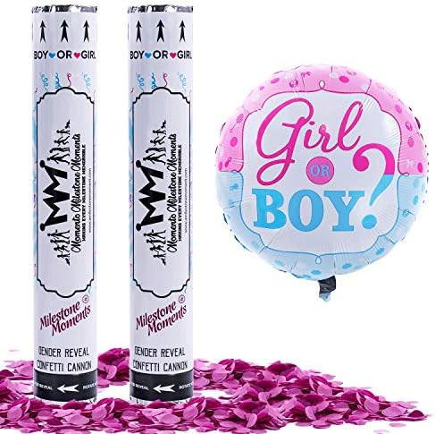 Gender Reveal Confetti Cannon Pink 2 Pack - Baby Reveal Party Supplies with 18 inch Gender Reveal... | Amazon (US)
