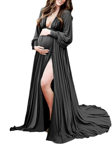 Dedysler Maternity Photo Shoot Dress Long Sleeve Maxi Maternity Gown Side Splits Baby Shower Photoshoot Dresses for Photography…（Black S） | Amazon (US)