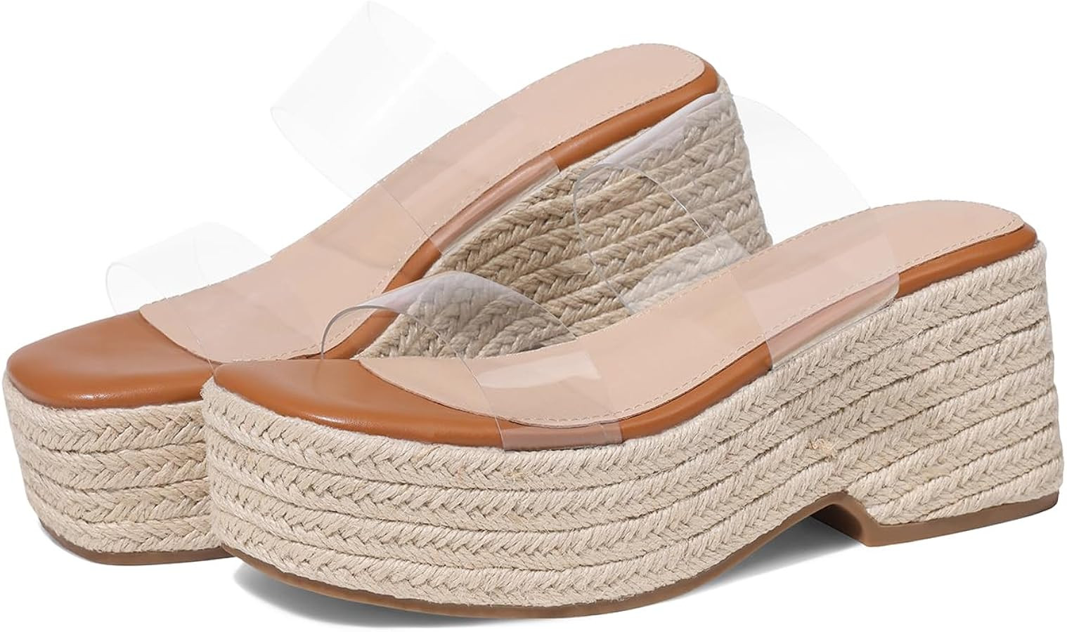 EQAUDES Womens Espadrilles Wedges Sandal Slides Summer Slip on Platform - Wedge, Raffia, Square T... | Amazon (US)