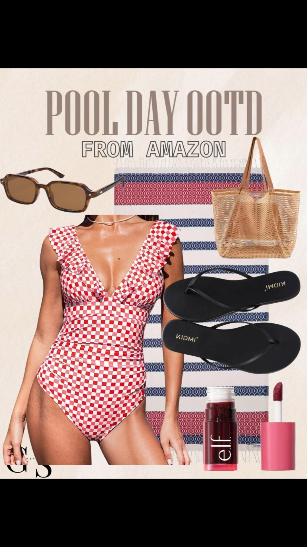 Pool day ootd from Amazon 
Memorial Day ootd, Memorial Day outfit, pool day, swimwear, swimsuit, black flip flops, beach bag, women’s sunglasses, beach towel, water proof makeup, summer makeup, amazon finds, amazon summer, summer fashion, summer outfit ideas, beach outfit, resort wear, vacation wear

#LTKootd #LTKSwim #LTKTravel