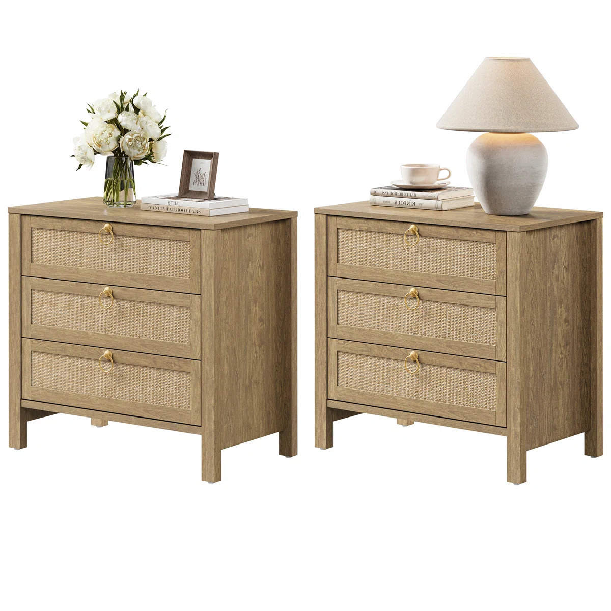 Pomodoro Boho-Inspired Rattan Nightstand With 3-Drawer (Set of 2) | Wayfair North America