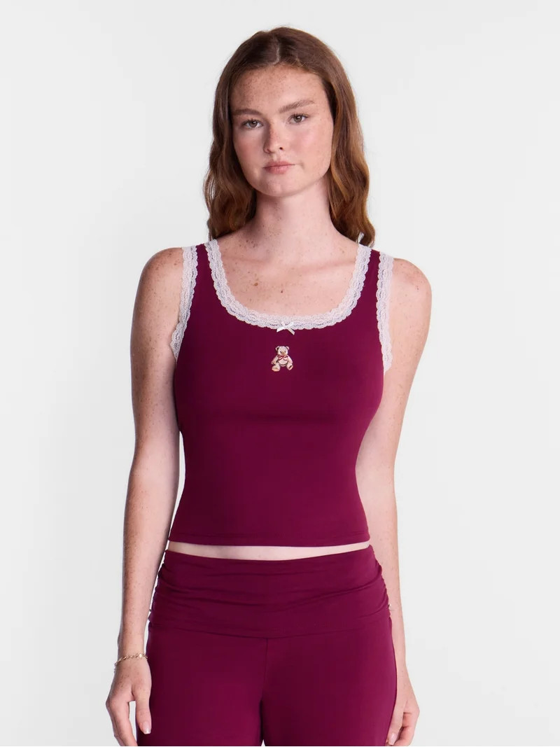 No Boundaries Cotton Blend Jersey Sleep Lace Tank Top, Women\u2019s XXS-3X | Walmart (US)