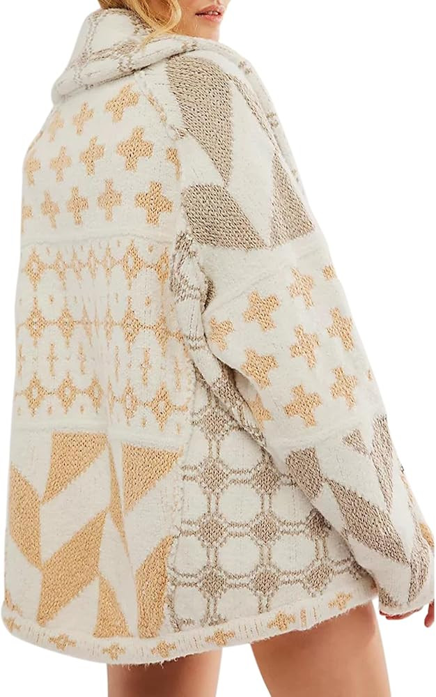 Women Cardigan Sweater Shawl Collar Button Down Oversized Sweaters Boho Fall Coat | Amazon (US)