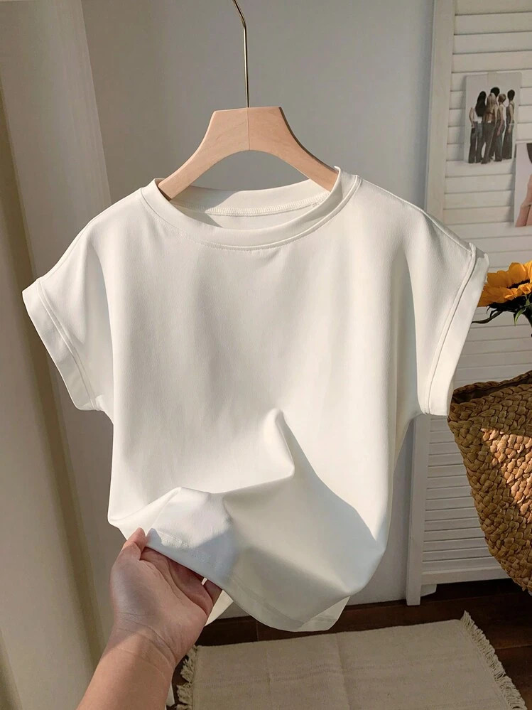Comfortcana Women's Plain Color Short Sleeve T-Shirt, Minimalist Casual Daily Wear | SHEIN