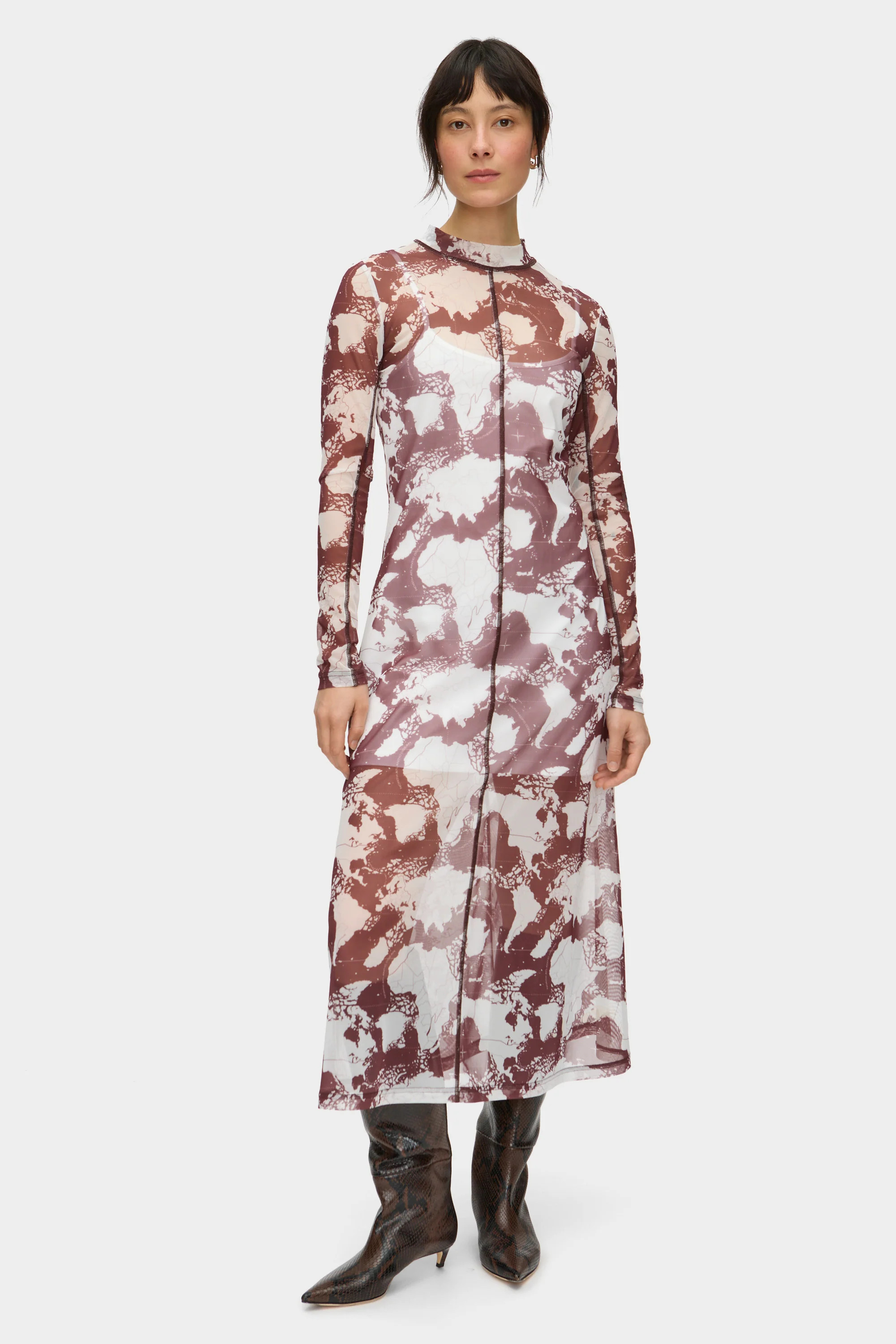 ALIGNE Printed Mesh Midi Dress - Red | Starla | ALIGNE USA