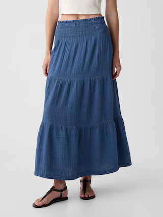 Crinkle Gauze Denim Maxi Skirt | Gap (US)