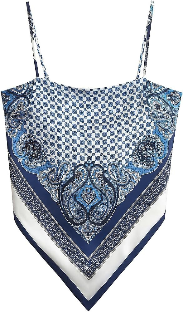 Women's Paisley Satin Bandana Tube Top Tie Back Adjustable Spaghetti Strap Sleeveless Boho Going ... | Amazon (US)