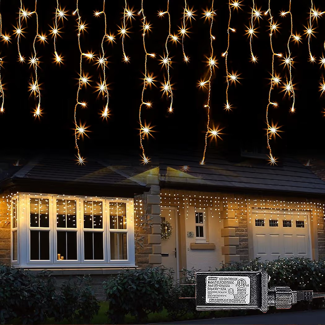 Dazzle Bright 360 LED Christmas Icicle Lights, 29.5 FT 8 Modes Curtain Fairy Lights with 60 Drops... | Amazon (US)