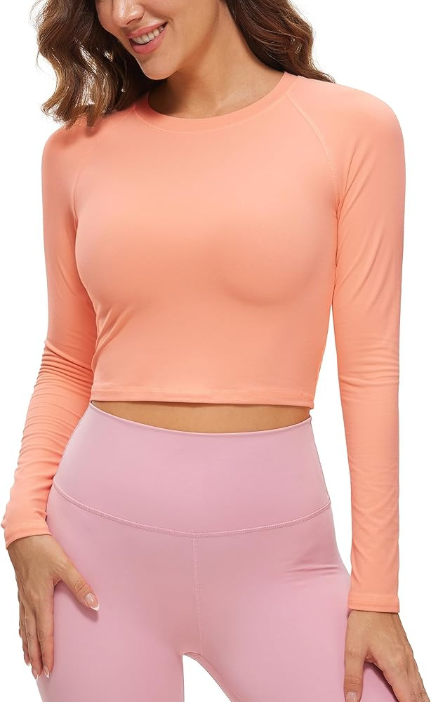 CRZ YOGA Womens Long Sleeve Crop Workout Tops Athletic Yoga Running Cropped T-Shirt Slim Fit Gym ... | Amazon (US)