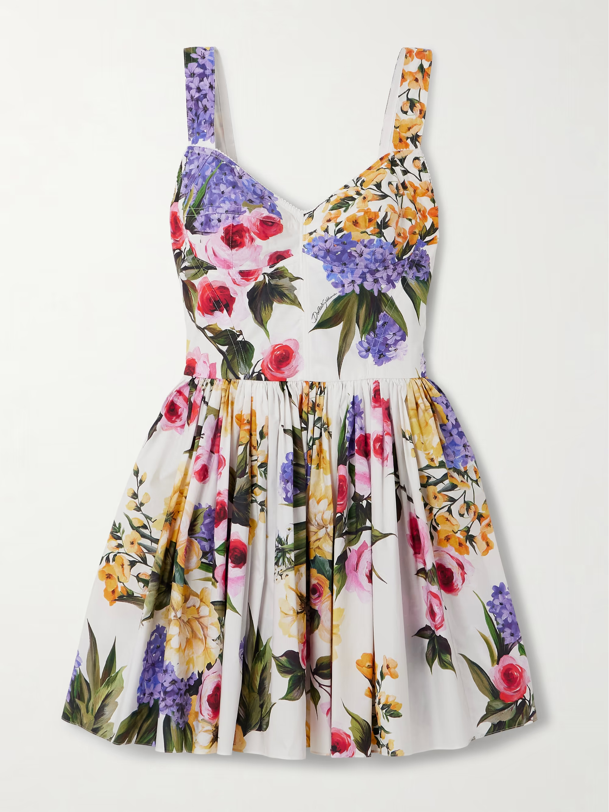 Pleated floral-print stretch cotton-poplin mini dress | NET-A-PORTER (US)