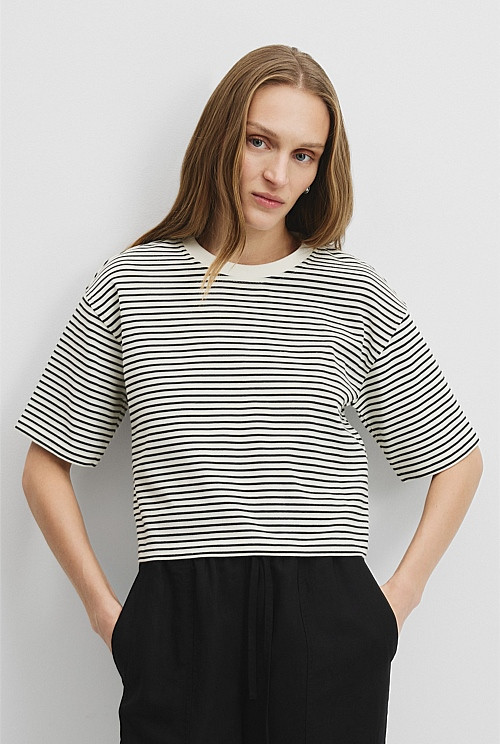 Australian Cotton Stripe Crop T-Shirt | Country Road