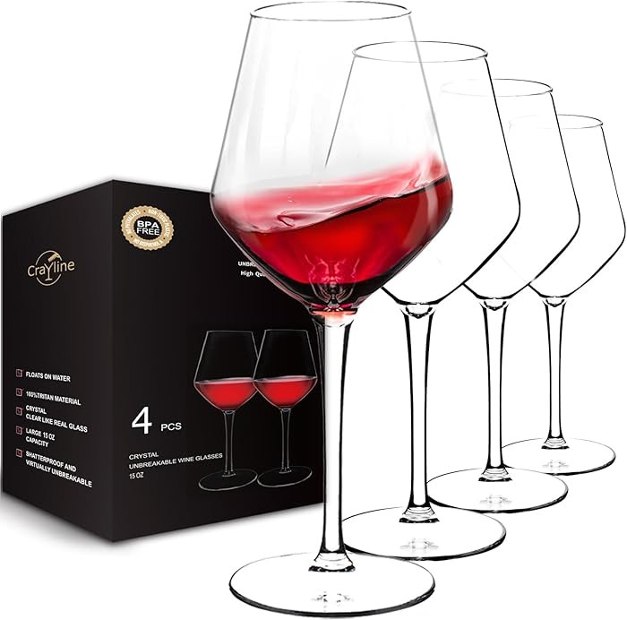crayline Plastic Wine Glasses Set of 4(15oz) | 100% Tritan & BPA Free | Unbreakable Wine Glasses ... | Amazon (US)